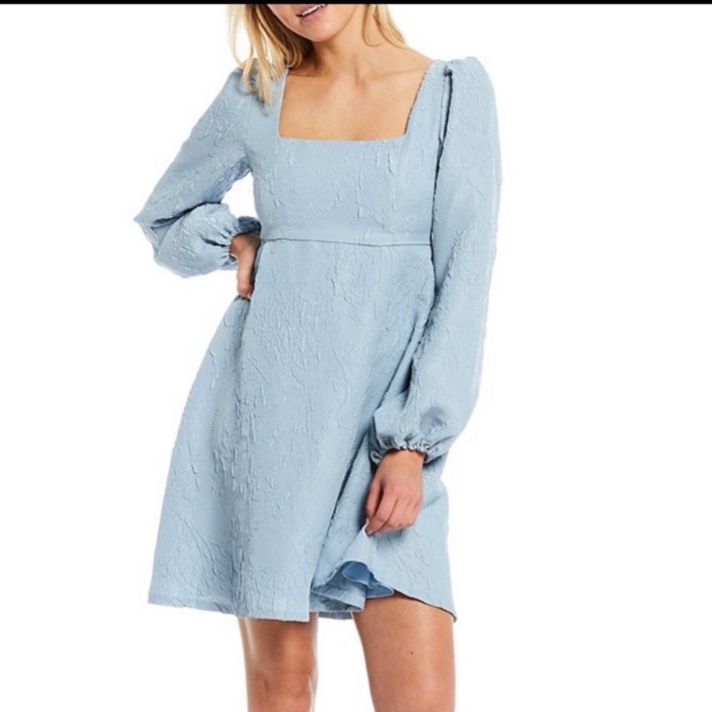 Sachin & Babi Ariel Dress Square Neck Long Puff Sleeve Dusty Blue Size 4 NWT